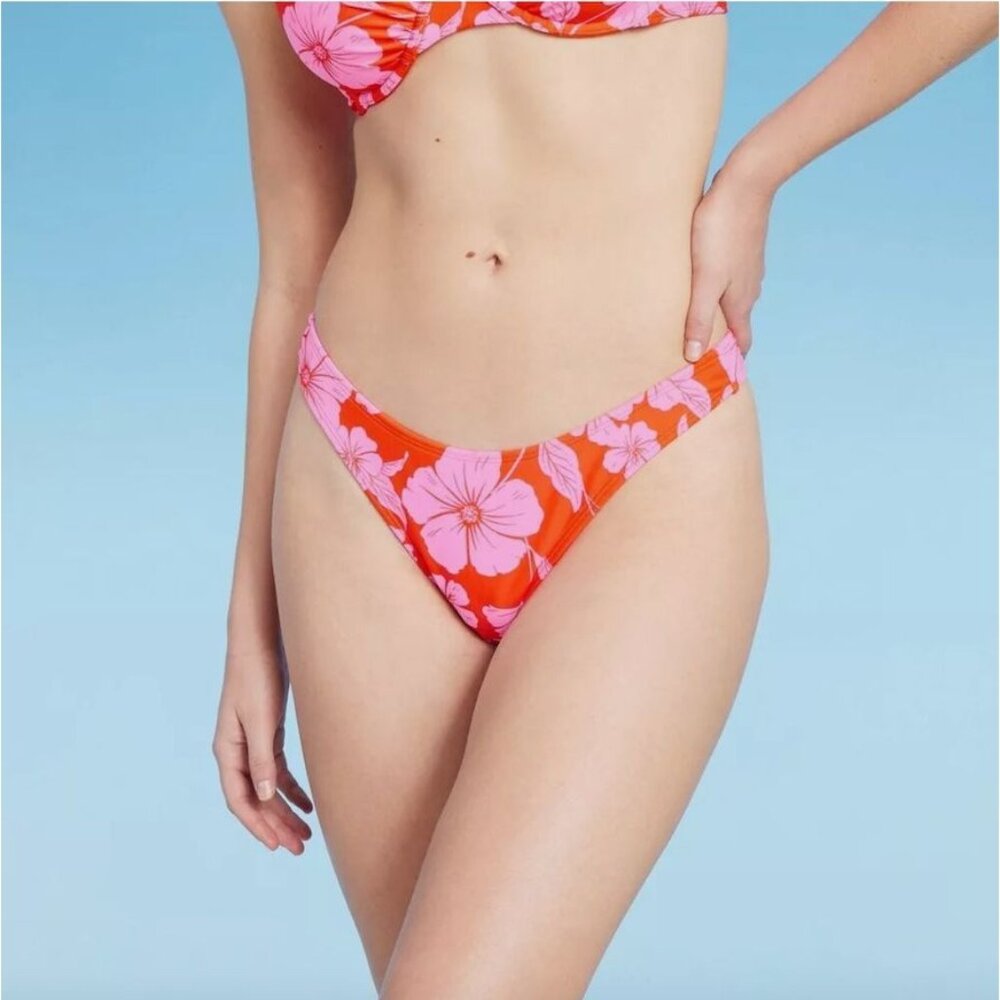 WILD FABLE BIKINI BOTTOM ULTRA CHEEKY LOW RISE FLORAL MULTICOLOR WOMENS SWIM XXS
